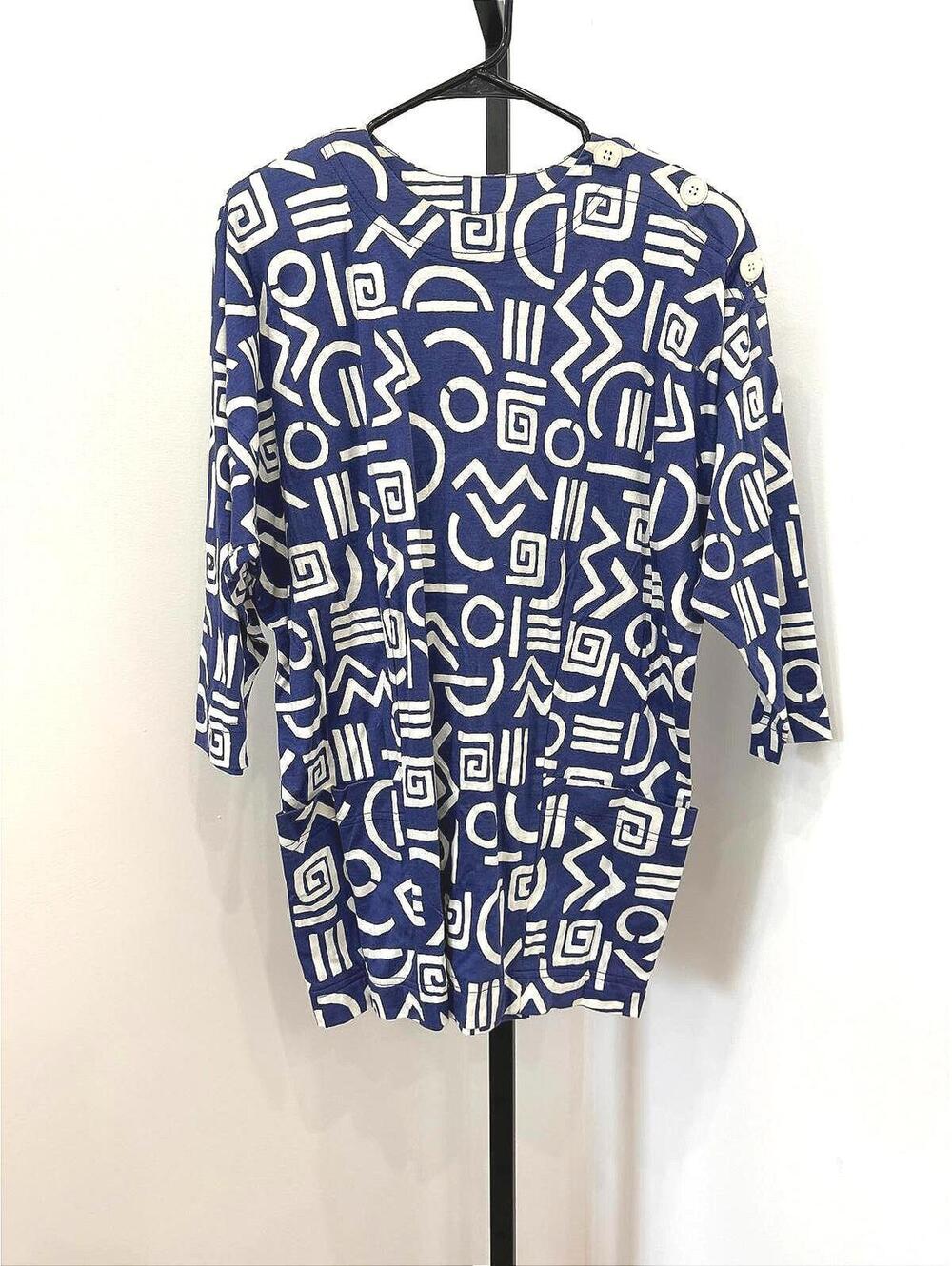 Vintage 90s Prophecy Blue and White Geometric Patterned Sweater Size 10